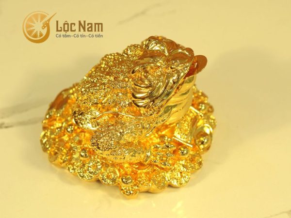 Cóc ngậm tiền bằng đồng mạ vàng 24k 22cm