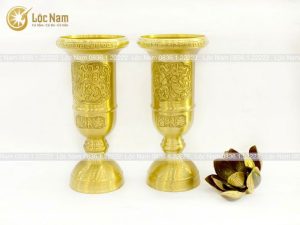 Ống hương thờ bằng đồng vàng mộc cao 30cm