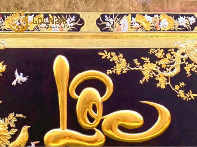 Tranh chữ Lộc 81x107cm dát vàng bạc khung đồng