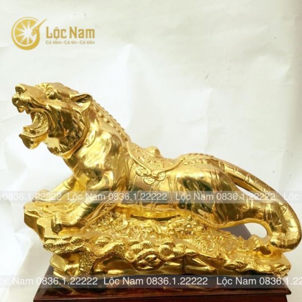 Tượng Hổ Gầm Oai Phong Bằng Đồng Dài 33cm Mạ Vàng