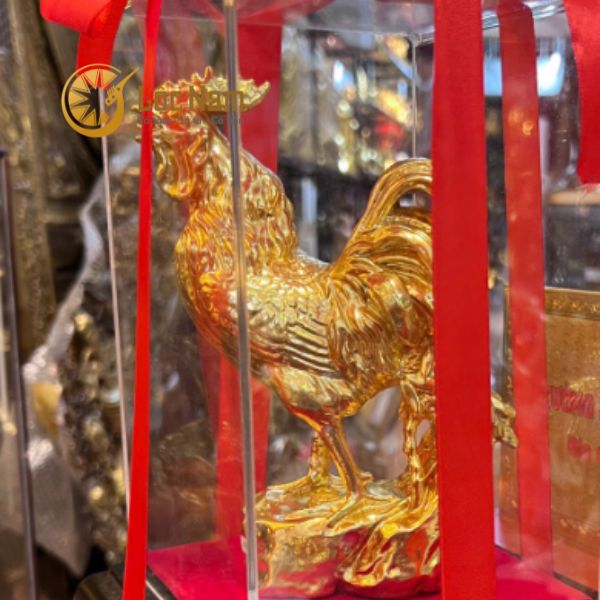 Tượng gà dát vàng bằng đồng 24k