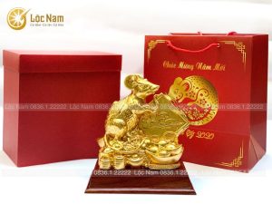 Tượng Chuột Chữ Lộc Bằng Đồng Mạ Vàng Cao 20CM