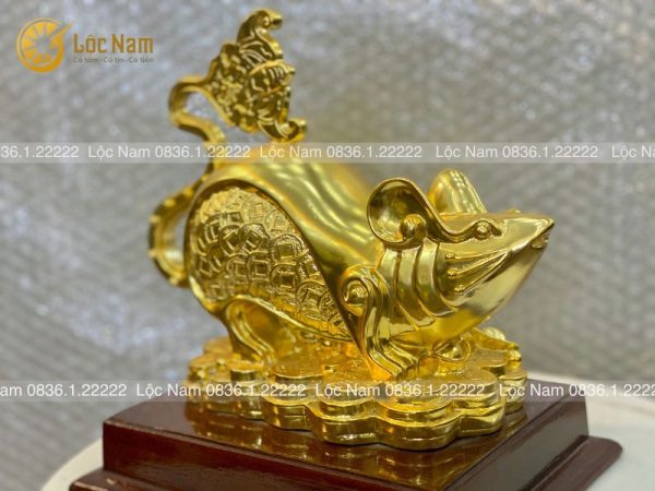 Tượng Chuột Bằng Đồng Mạ Vàng Phong Thủy 12x22cm