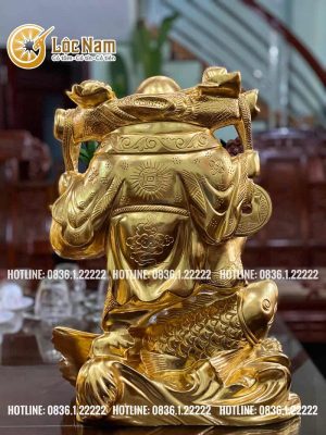 Tượng Di Lạc bằng đồng cưỡi cá chép dát vàng 9999