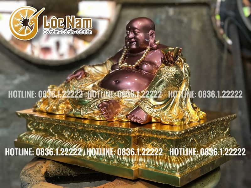 Tượng Di Lạc ngồi bằng đồng dát vàng 24k