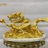 Tượng Rồng Cuộn Nhả Ngọc Bằng Đồng Mạ Vàng Dài 30cm