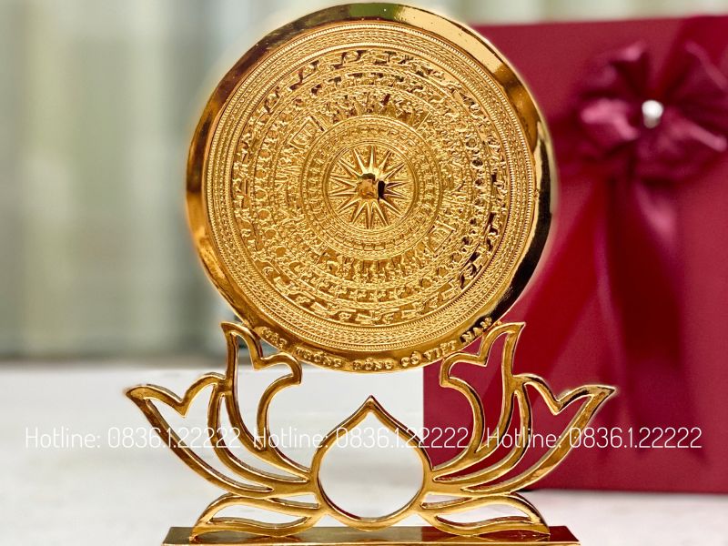 Mặt trống đồng quà tặng để bàn mạ vàng 24k