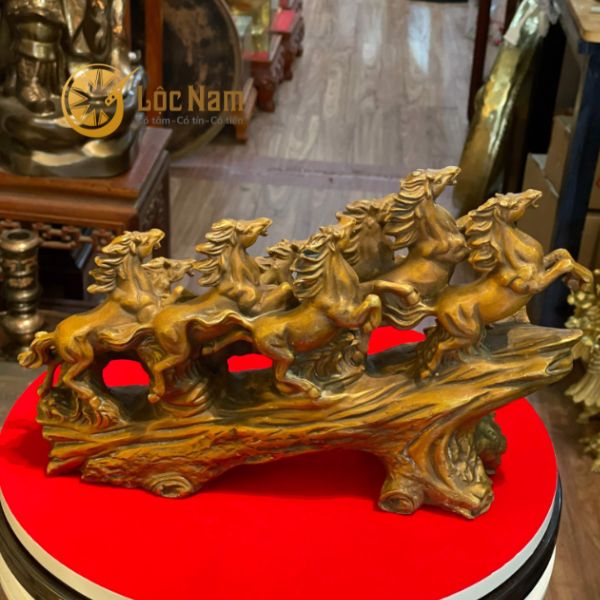 Tượng Bát Mã Truy Phong Bằng Đồng Vàng Dài 31cm