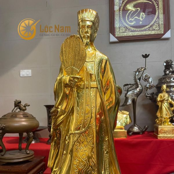 Tượng Khổng Minh bằng đồng dát vàng 24k