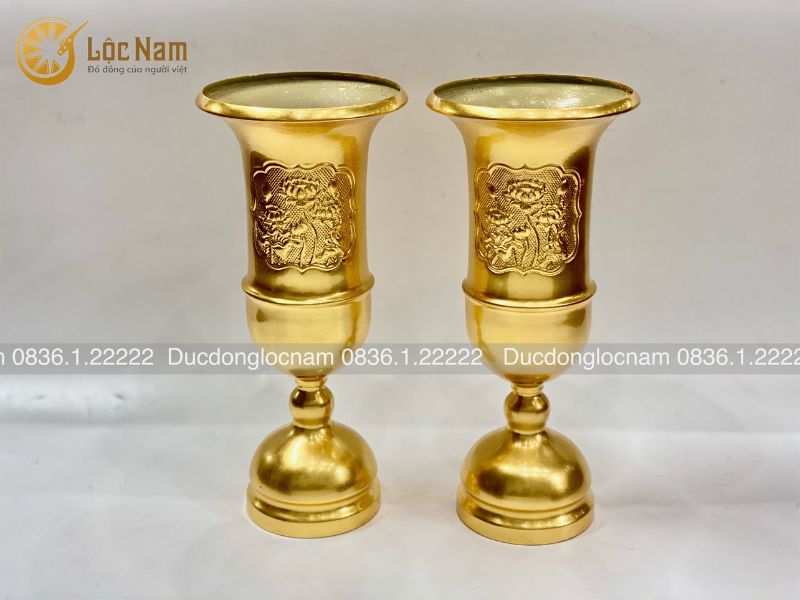 Ống hương bằng đồng dát vàng 24k cao 30cm