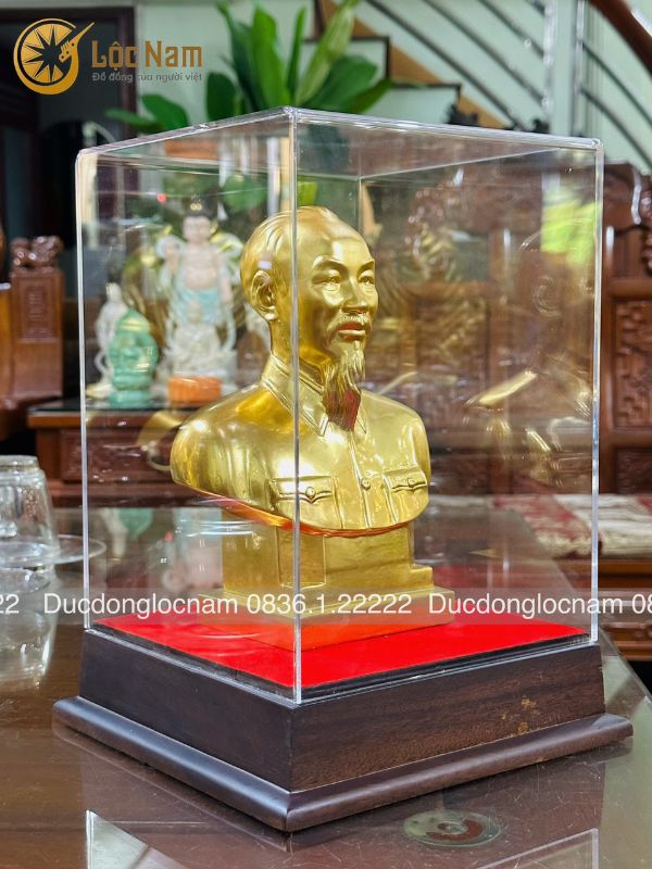 Tượng Bác Hồ Bán Thân Bằng Đồng Cao 22cm Dát Vàng